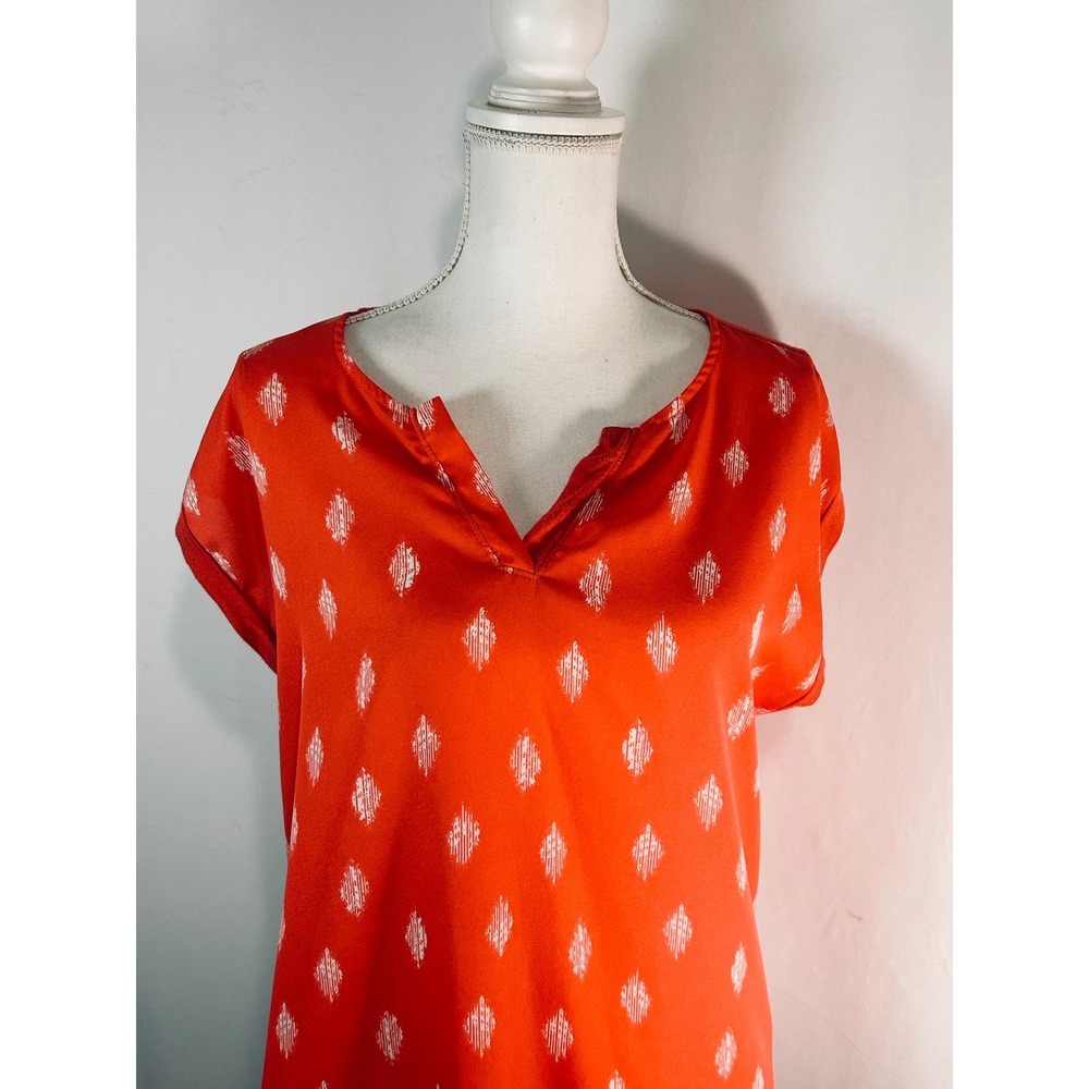 Papermoon Orange Ikat Diamond Print V-Neck Mixed Media Blouse‎ Top Large - Picture 3 of 8